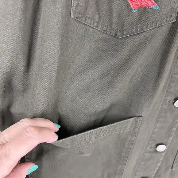 Who What Wear Green Embroidered Pockets Button Up Jacket #1239 Size 2X - Picture 2 of 6